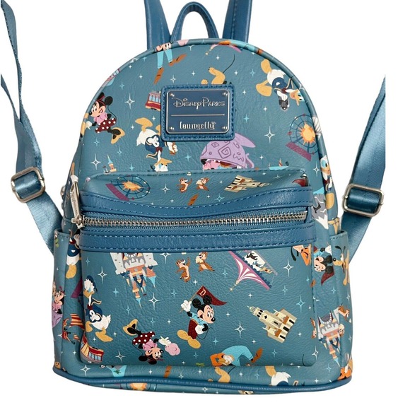 Authentic Disney Loungefly Mini Backpack Mickey & Friends Goofy Pluto Blue - Picture 4 of 6